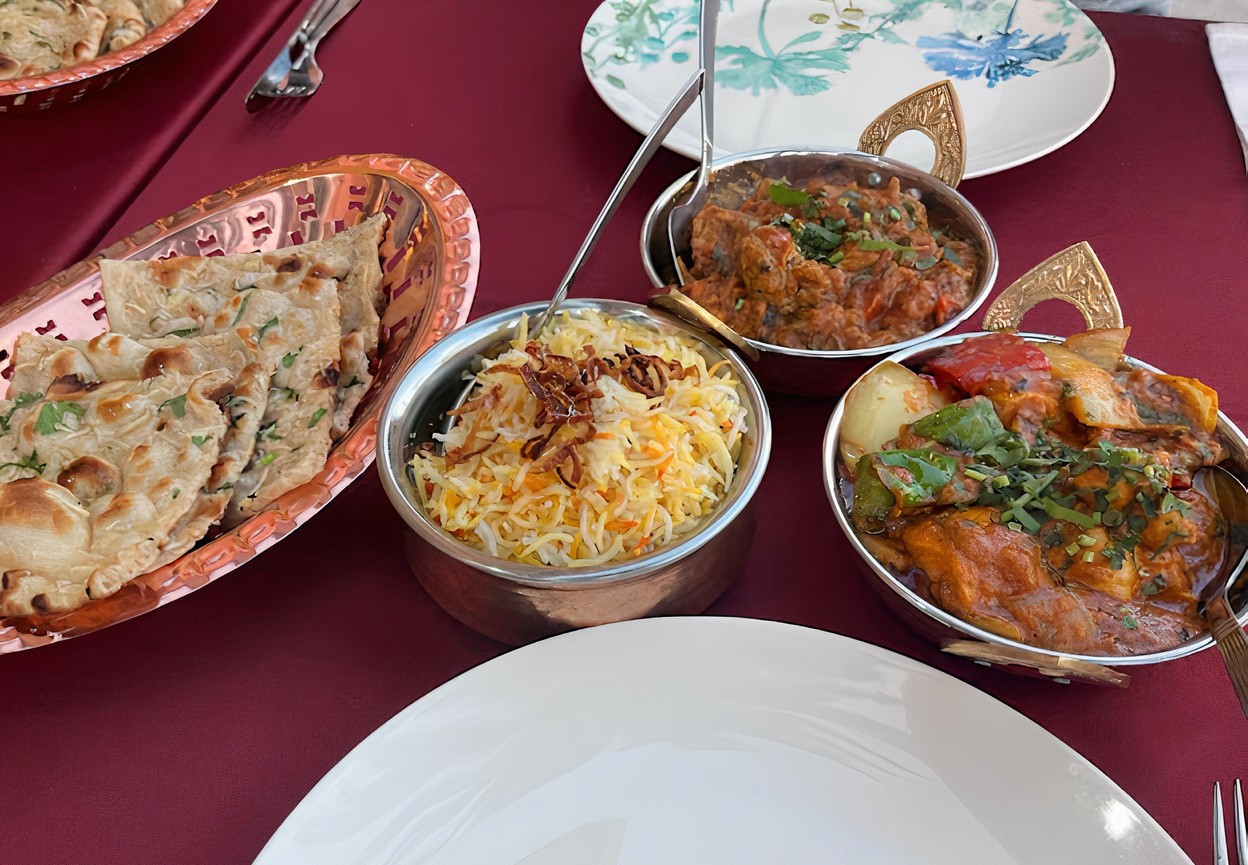 Two course Indian feast with rice and Naan bread
